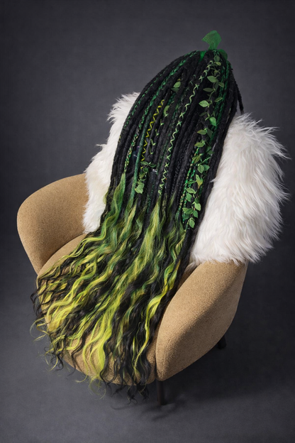 Extra lange schwarze grüne Dreadlock Extensions mit Locken – Boho Synthetische Dreads