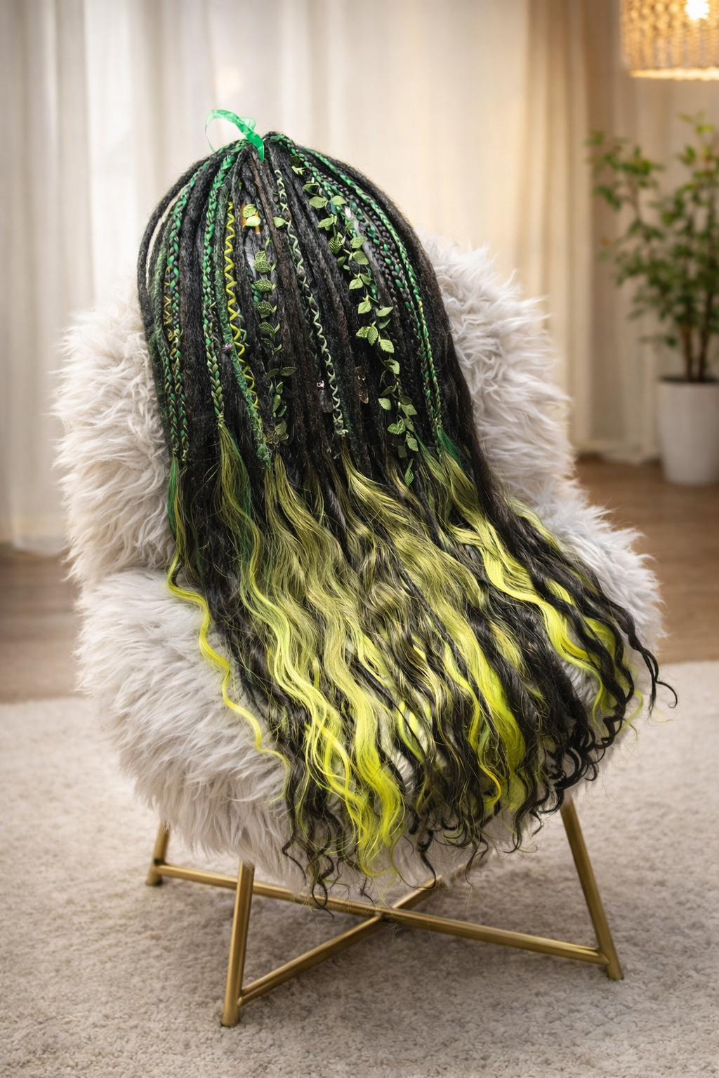 Extra lange schwarze grüne Dreadlock Extensions mit Locken – Boho Synthetische Dreads
