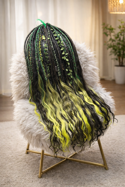 Extra lange schwarze grüne Dreadlock Extensions mit Locken – Boho Synthetische Dreads