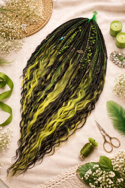 Extra lange schwarze grüne Dreadlock Extensions mit Locken – Boho Synthetische Dreads