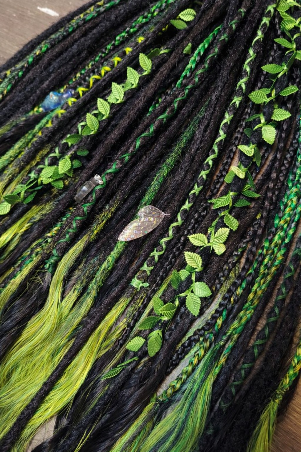Extra lange schwarze grüne Dreadlock Extensions mit Locken – Boho Synthetische Dreads