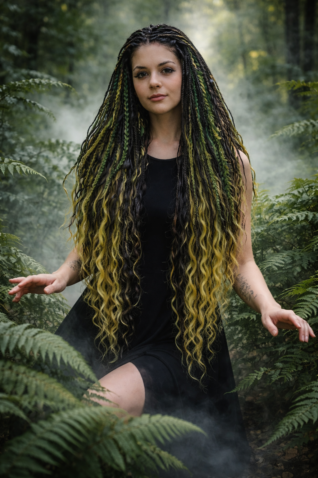 Extra lange schwarze grüne Dreadlock Extensions mit Locken – Boho Synthetische Dreads