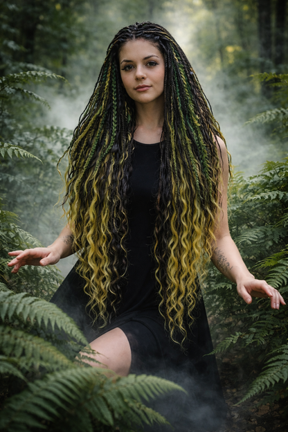 Extra lange schwarze grüne Dreadlock Extensions mit Locken – Boho Synthetische Dreads