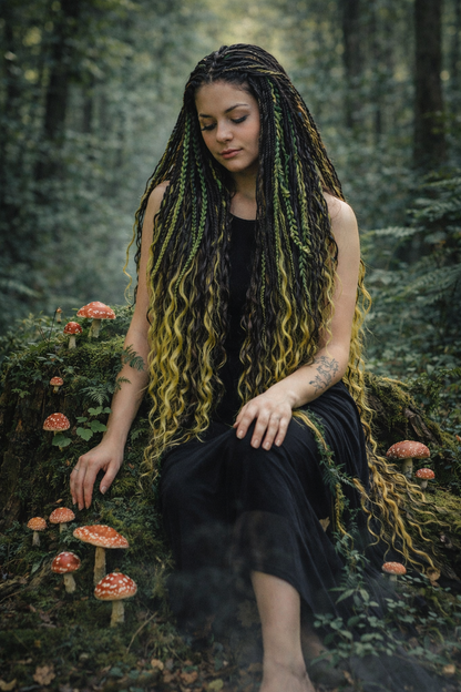 Extra lange schwarze grüne Dreadlock Extensions mit Locken – Boho Synthetische Dreads
