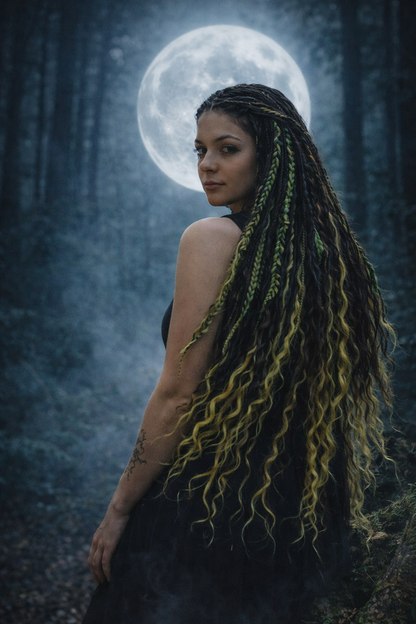 Extra lange schwarze grüne Dreadlock Extensions mit Locken – Boho Synthetische Dreads