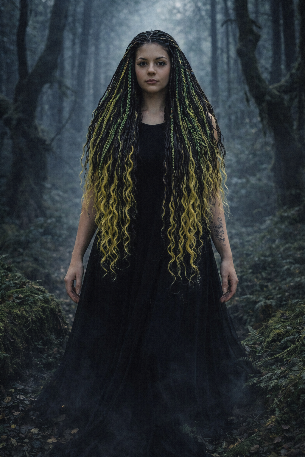 Extra lange schwarze grüne Dreadlock Extensions mit Locken – Boho Synthetische Dreads