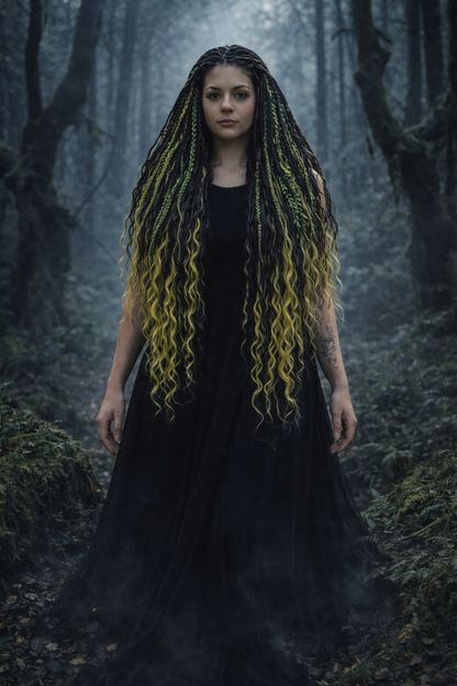 Extra lange schwarze grüne Dreadlock Extensions mit Locken – Boho Synthetische Dreads