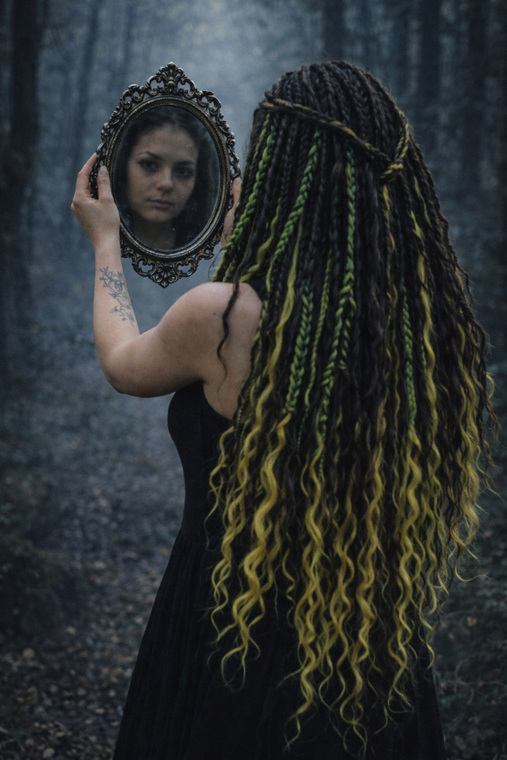 Extra lange schwarze grüne Dreadlock Extensions mit Locken – Boho Synthetische Dreads