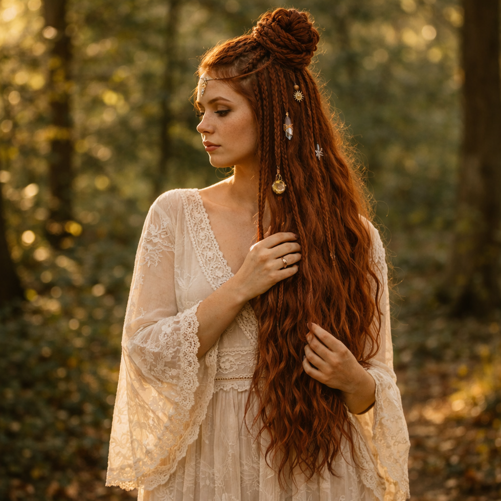 Copper Auburn DE Boho Fake Dreads with Brushable Curls – NOT Orange