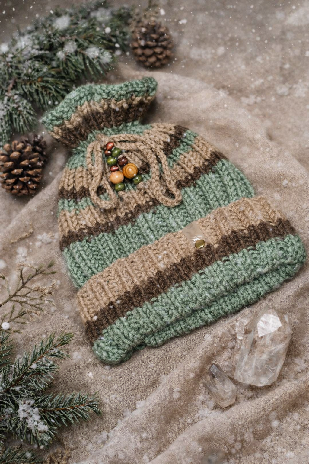 Green Dreadlock Beanie – Boho Hat for Dreads, Cozy Winter Headwear