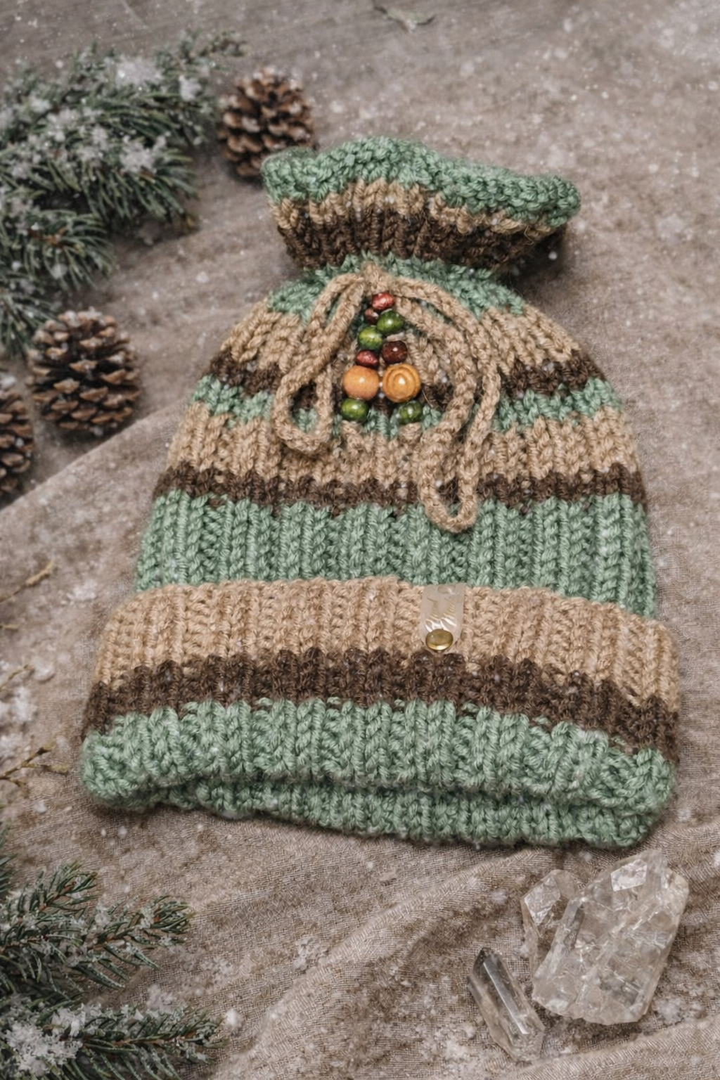 Green Dreadlock Beanie – Boho Hat for Dreads, Cozy Winter Headwear