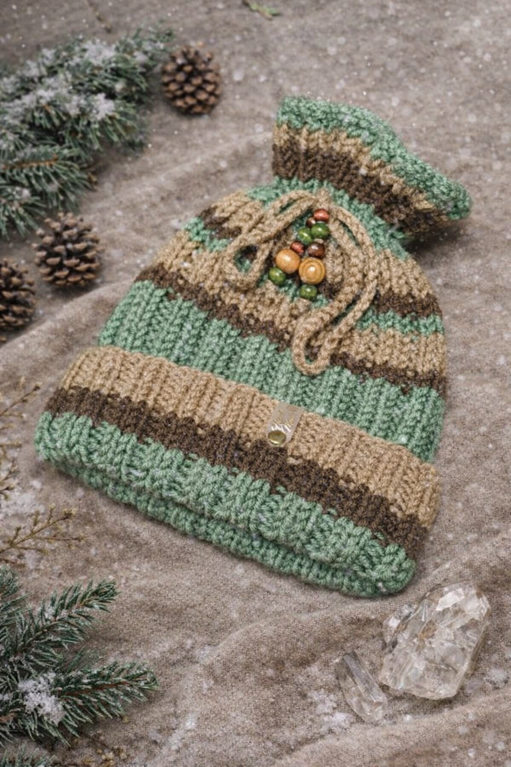 Green Dreadlock Beanie – Boho Hat for Dreads, Cozy Winter Headwear