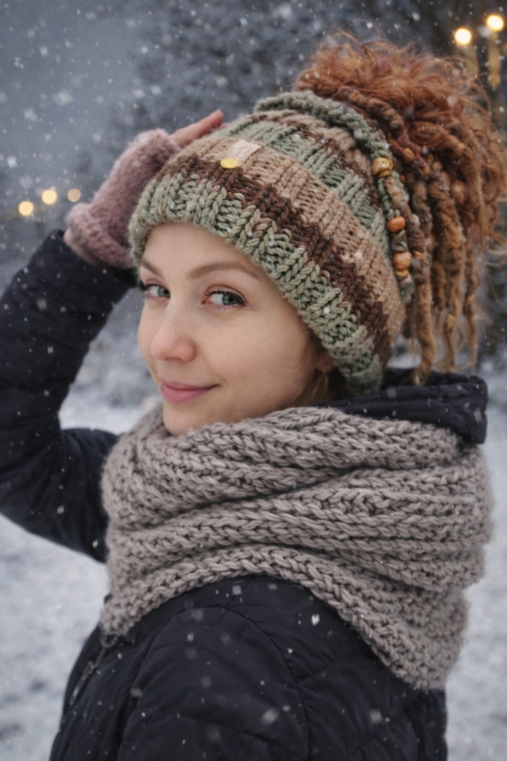 Green Dreadlock Beanie – Boho Hat for Dreads, Cozy Winter Headwear