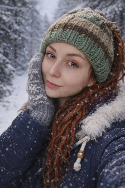 Green Dreadlock Beanie – Boho Hat for Dreads, Cozy Winter Headwear
