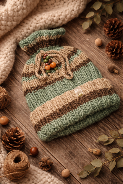 Green Dreadlock Beanie – Boho Hat for Dreads, Cozy Winter Headwear