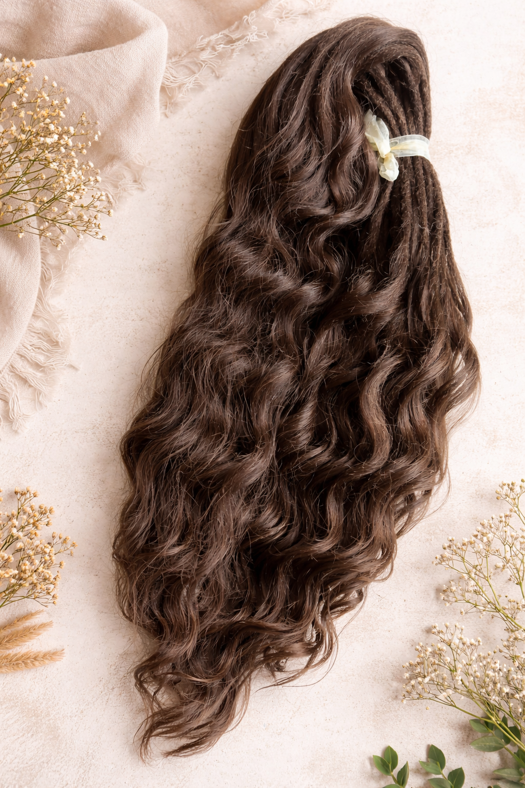 Brushable Wavy Hair Extension with Hidden Dread Base – Natural Brown 60 cm