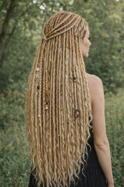 Honey Blonde Dreadlock Extensions with Loose Curls