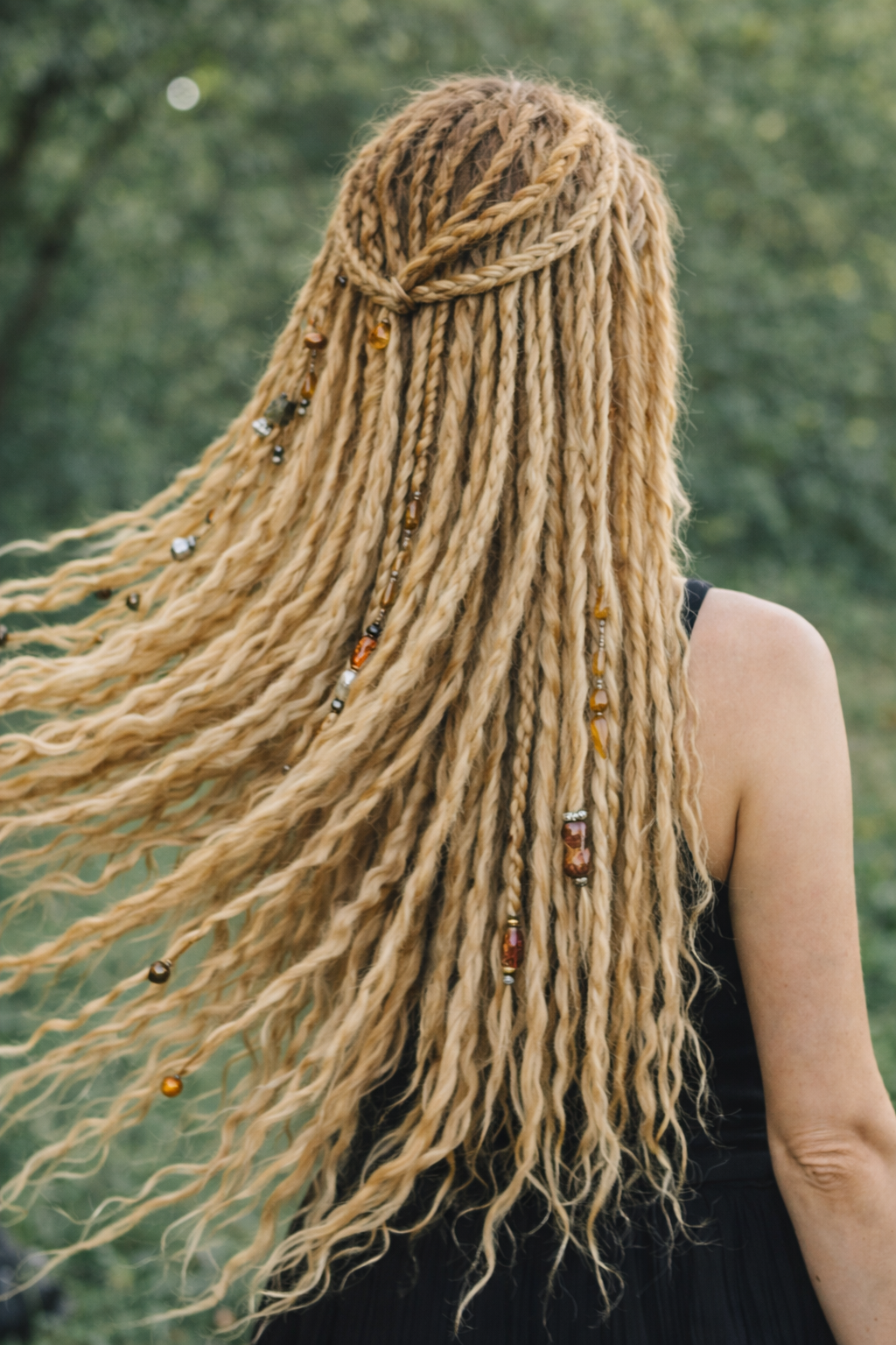Honey Blonde Dreadlock Extensions with Loose Curls