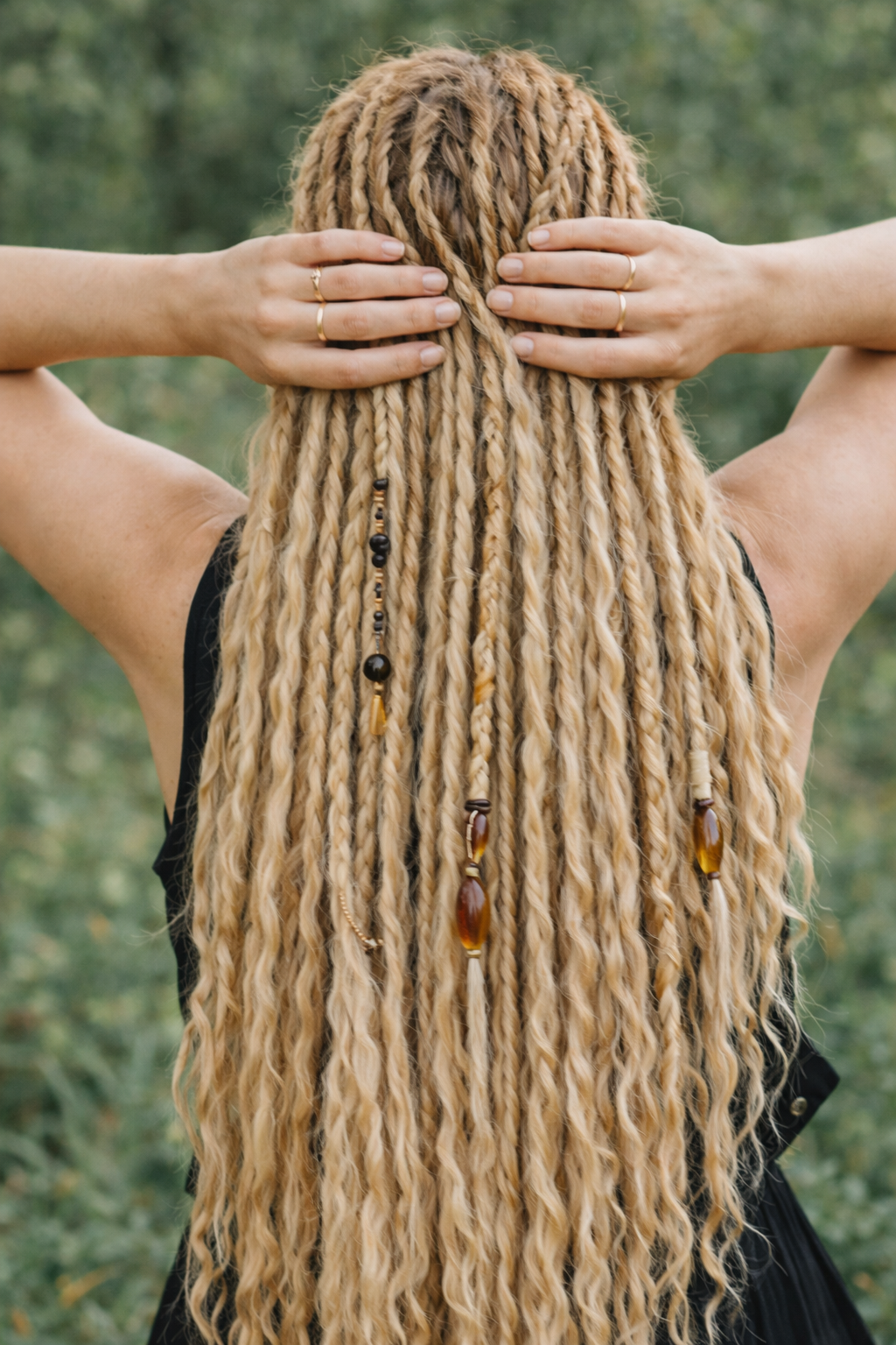 Honey Blonde Dreadlock Extensions with Loose Curls