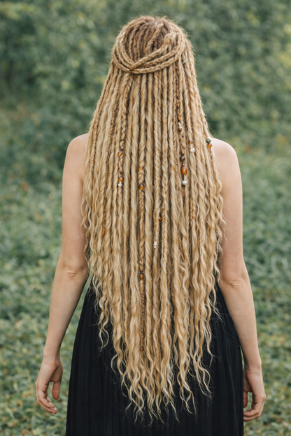 Honey Blonde Dreadlock Extensions with Loose Curls