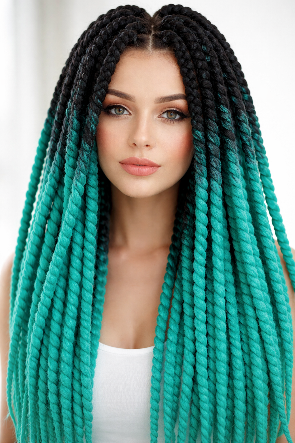 Black Teal Ombre Twist Extensions – Havana Twist Mambo, Lightweight Synthetic Twists
