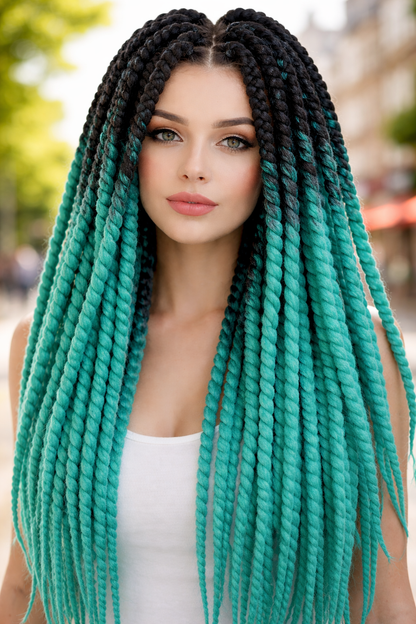 Black Teal Ombre Twist Extensions – Havana Twist Mambo, Lightweight Synthetic Twists