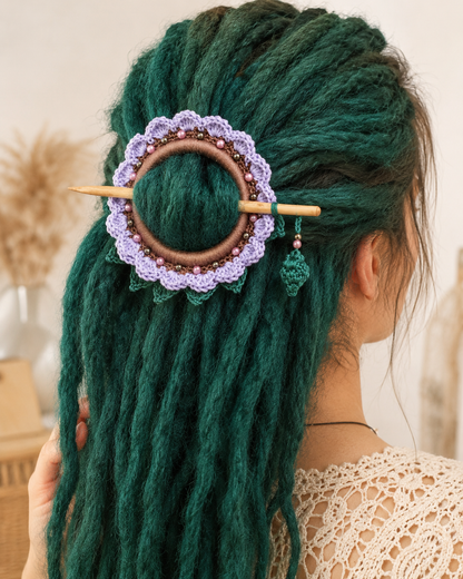 Lavender Crochet Hair Cuff with Wooden Stick 