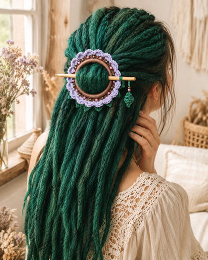 Lavender Crochet Hair Cuff with Wooden Stick 