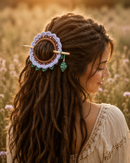 Lavender Crochet Hair Cuff with Wooden Stick 