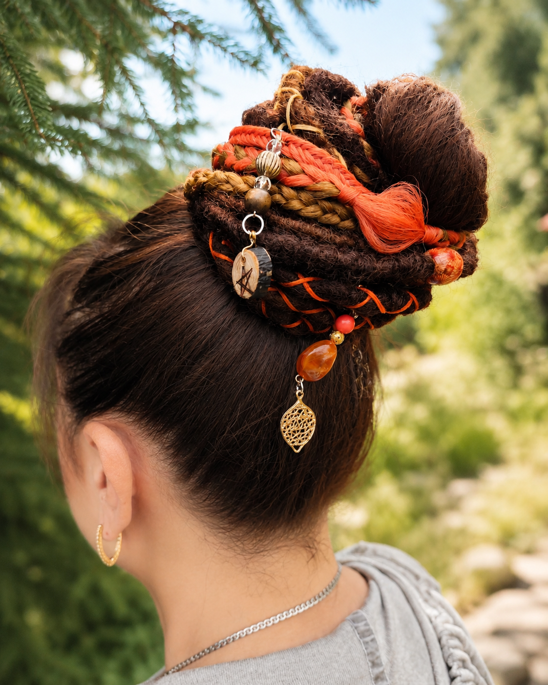 Rotbrauner Fake Dread Ponytail – Hexenartiges Dreadlock-Haarteil mit Gummiband