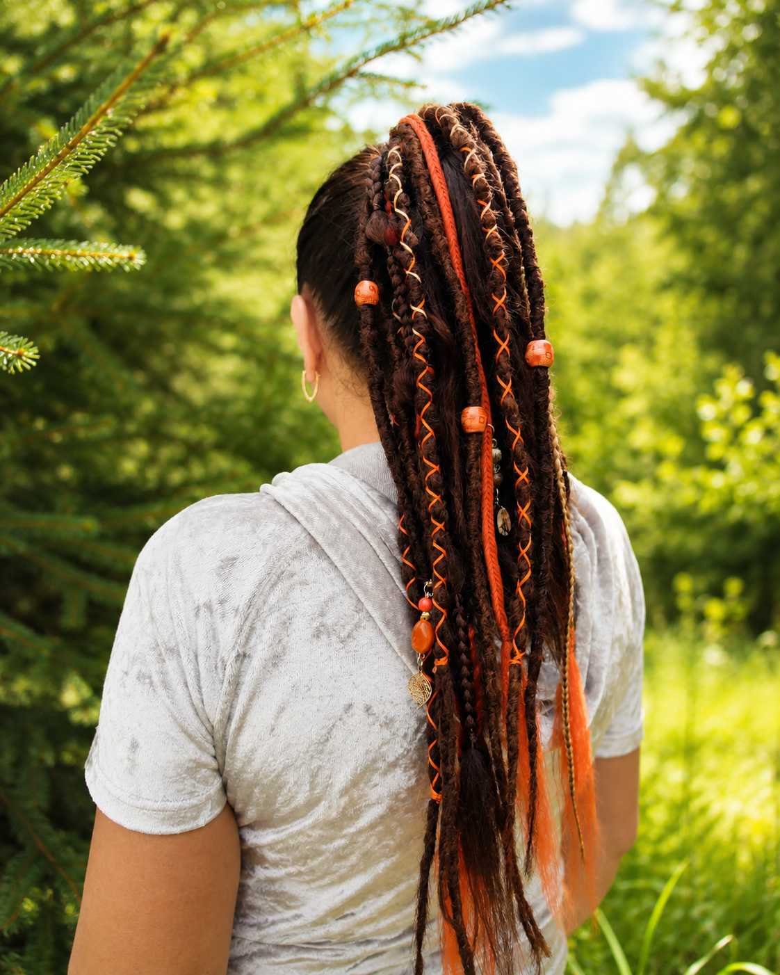Rotbrauner Fake Dread Ponytail – Hexenartiges Dreadlock-Haarteil mit Gummiband