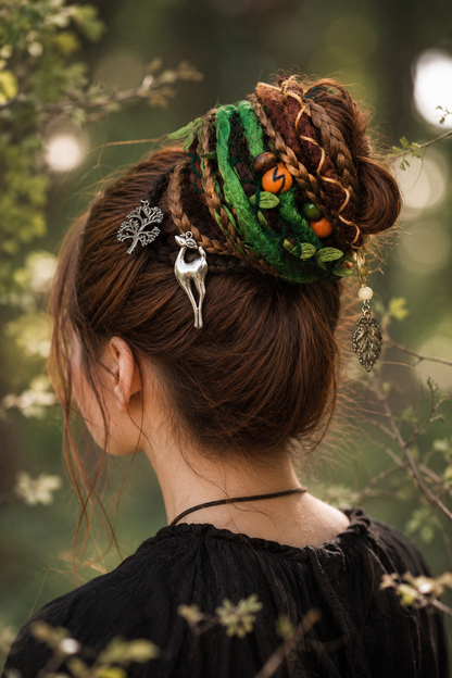 Forest Fake Dread Ponytail – Brown Green Dreadlock Extension on Elastic Band