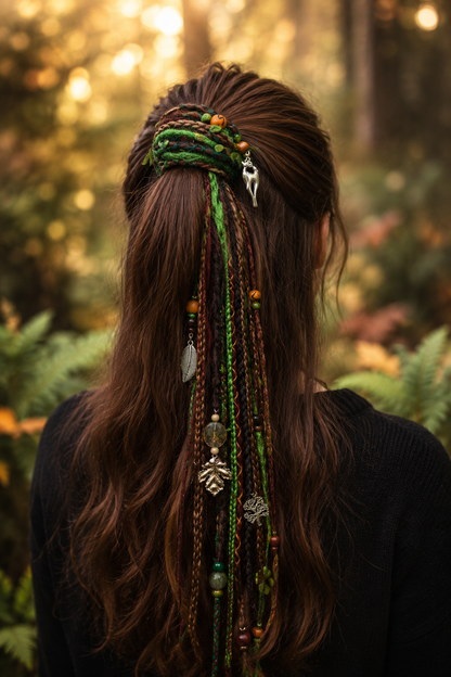 Forest Fake Dread Ponytail – Brown Green Dreadlock Extension on Elastic Band