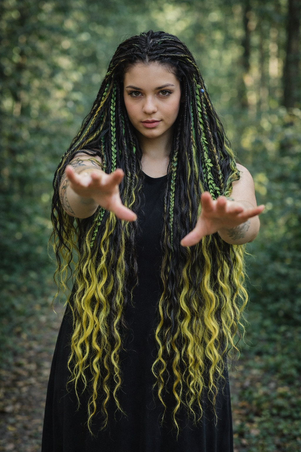 Extra lange schwarze grüne Dreadlock Extensions mit Locken – Boho Synthetische Dreads