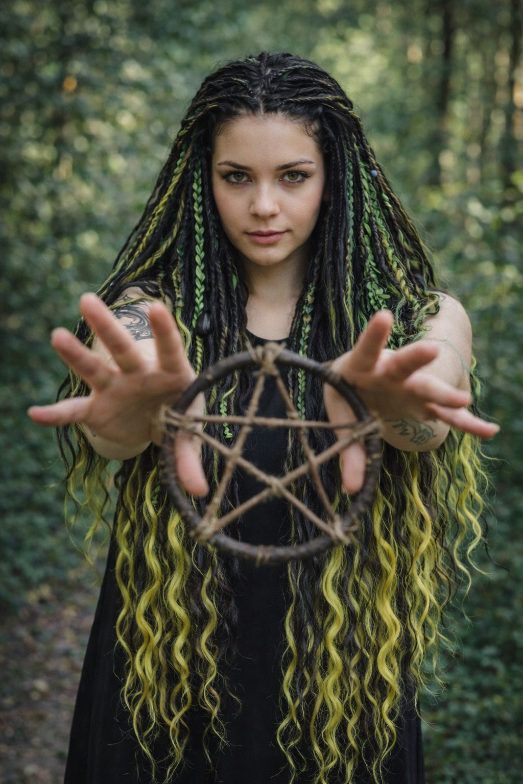Extra lange schwarze grüne Dreadlock Extensions mit Locken – Boho Synthetische Dreads