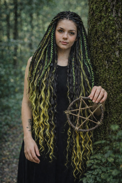 Extra lange schwarze grüne Dreadlock Extensions mit Locken – Boho Synthetische Dreads