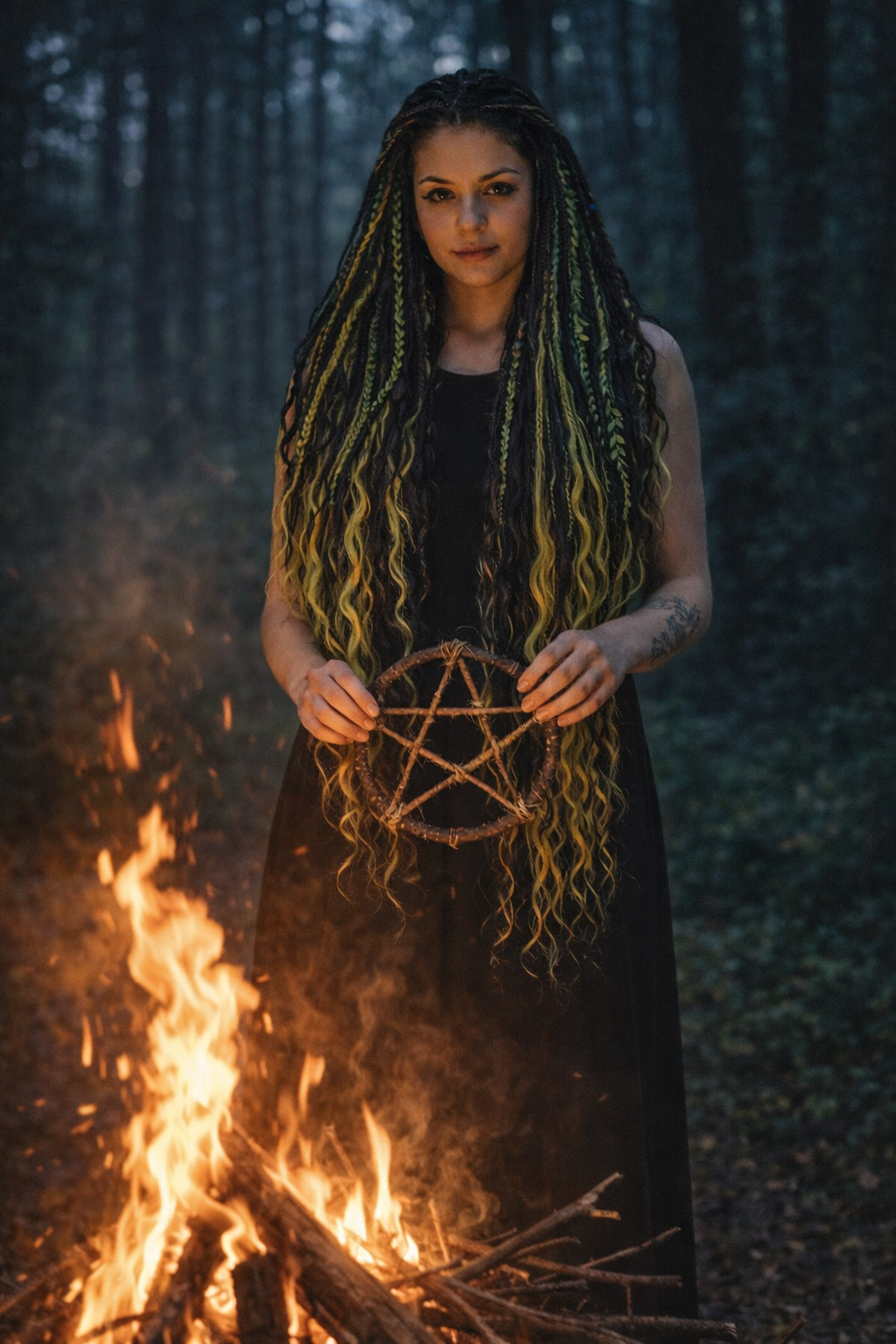 Extra lange schwarze grüne Dreadlock Extensions mit Locken – Boho Synthetische Dreads