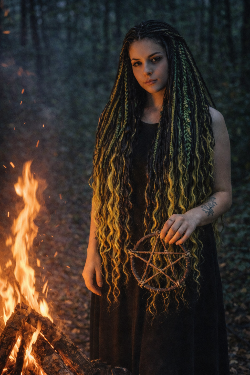 Extra lange schwarze grüne Dreadlock Extensions mit Locken – Boho Synthetische Dreads