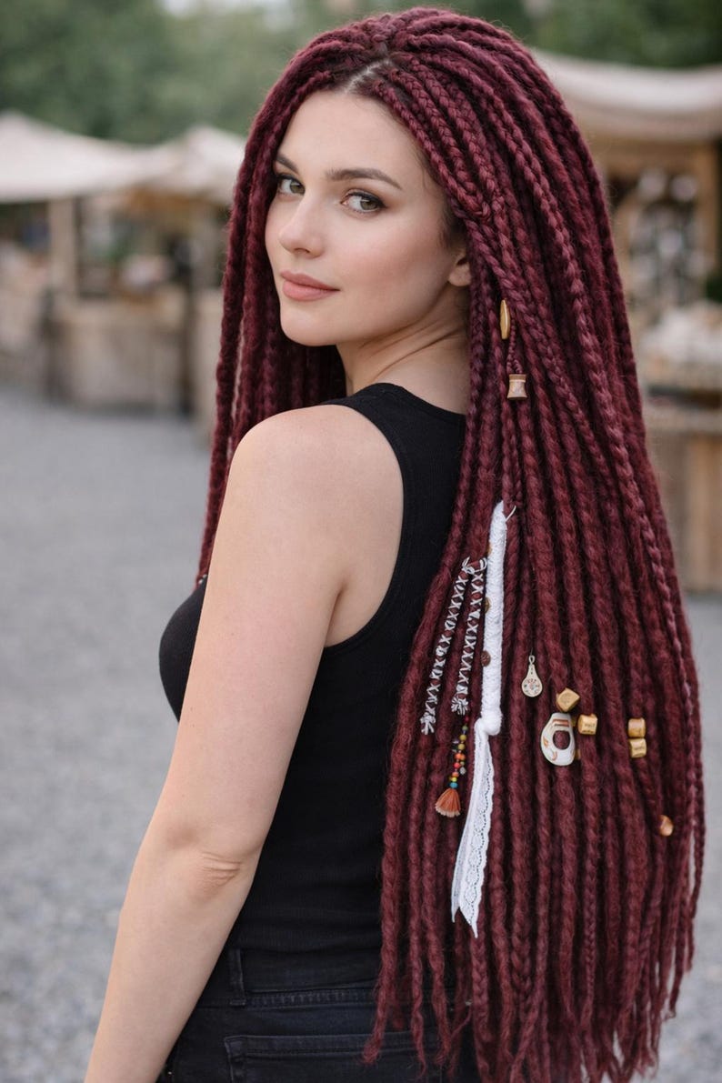 Einzigartige schwarze und rote Ombre-Häkel-Dreads und Zöpfe