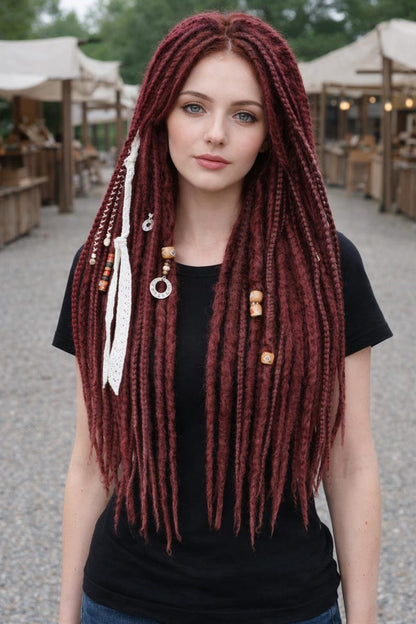 Einzigartige schwarze und rote Ombre-Häkel-Dreads und Zöpfe