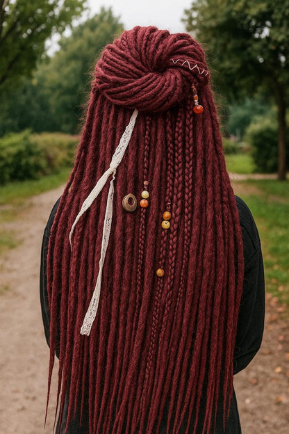 Einzigartige schwarze und rote Ombre-Häkel-Dreads und Zöpfe