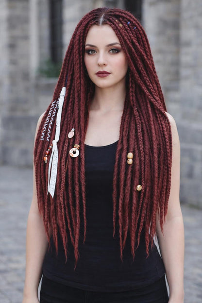 Einzigartige schwarze und rote Ombre-Häkel-Dreads und Zöpfe