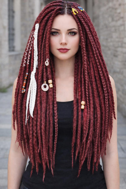 Einzigartige schwarze und rote Ombre-Häkel-Dreads und Zöpfe