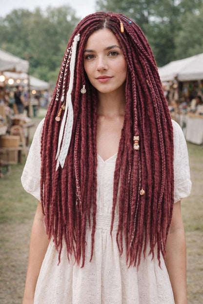 Einzigartige schwarze und rote Ombre-Häkel-Dreads und Zöpfe