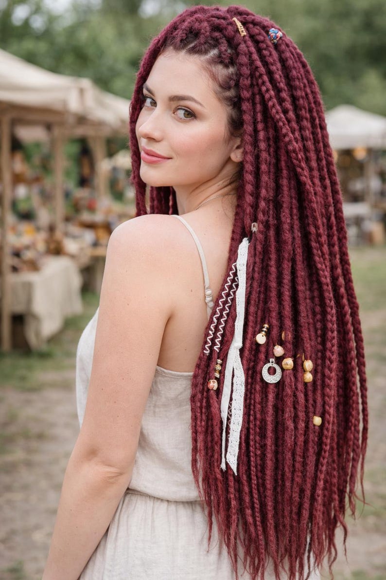 Einzigartige schwarze und rote Ombre-Häkel-Dreads und Zöpfe