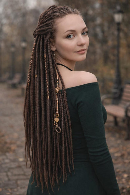 Dark Brown Double Ended Dreads and Braids Mix – Synthetic Extensions