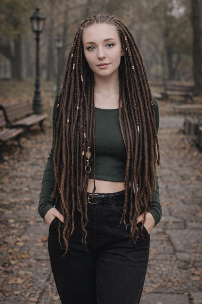 Dark Brown Double Ended Dreads and Braids Mix – Synthetic Extensions
