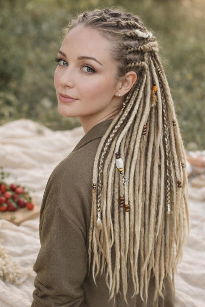 Boho Chic Dirty und Dark Blond Double Ended Synthetic Dreads - Vielseitige Dreadlock-Extensions mit lockeren Locken