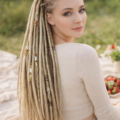 Boho Chic Dirty und Dark Blond Double Ended Synthetic Dreads - Vielseitige Dreadlock-Extensions mit lockeren Locken