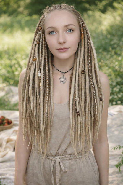 Boho Chic Dirty und Dark Blond Double Ended Synthetic Dreads - Vielseitige Dreadlock-Extensions mit lockeren Locken